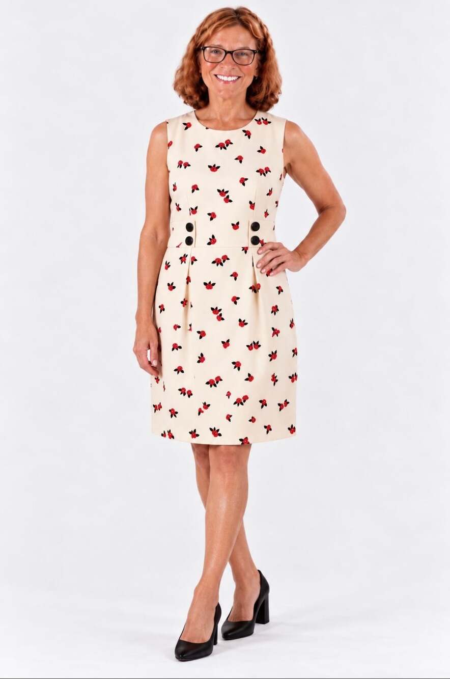 Anne Klein Sleeveless Cherry Printed or Flowers Dress,  Size 16